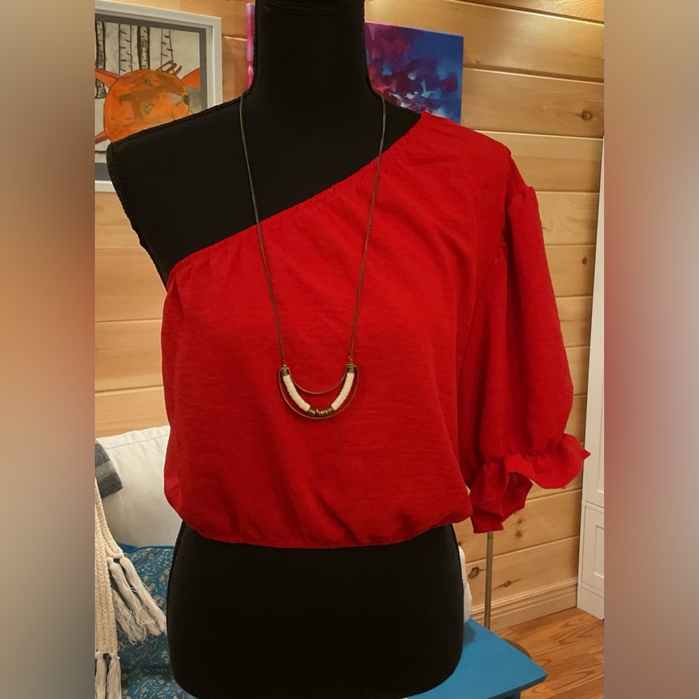 Shein One-Shouldered Red Blouse